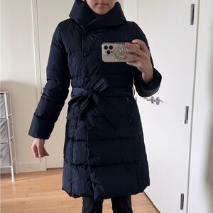 Made in Japan Luxury Navy Puffer Down Coat with Belt - Italian Fabric - Size XS